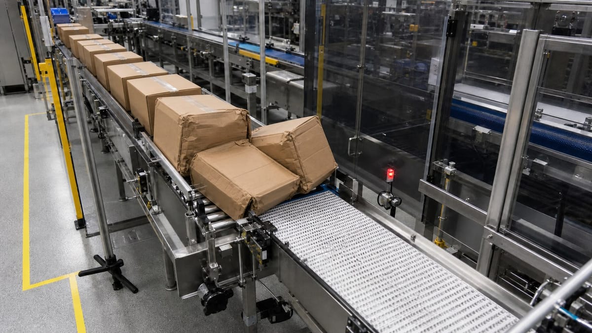 Conveyor line with an obstruction flagged for inspection