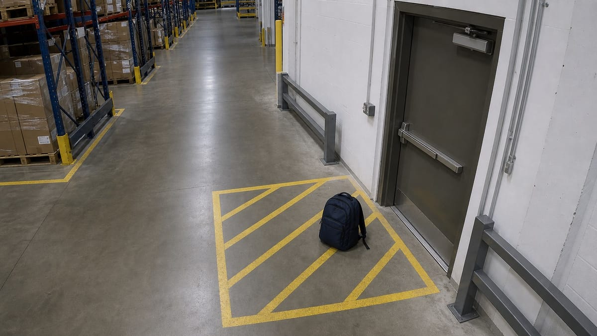 Unattended bag detected in an industrial entrance area